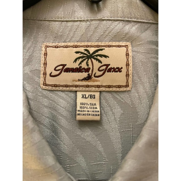 Jamaica Jaxx Hawaiian Shirt Men's XL Green Floral 100% Silk Palm Tree Tropical - Picture 7 of 9
